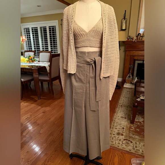 Theory Womens Belt Crop Pants Wide Leg Size 6 Tan Linen Blend - Picture 5 of 10